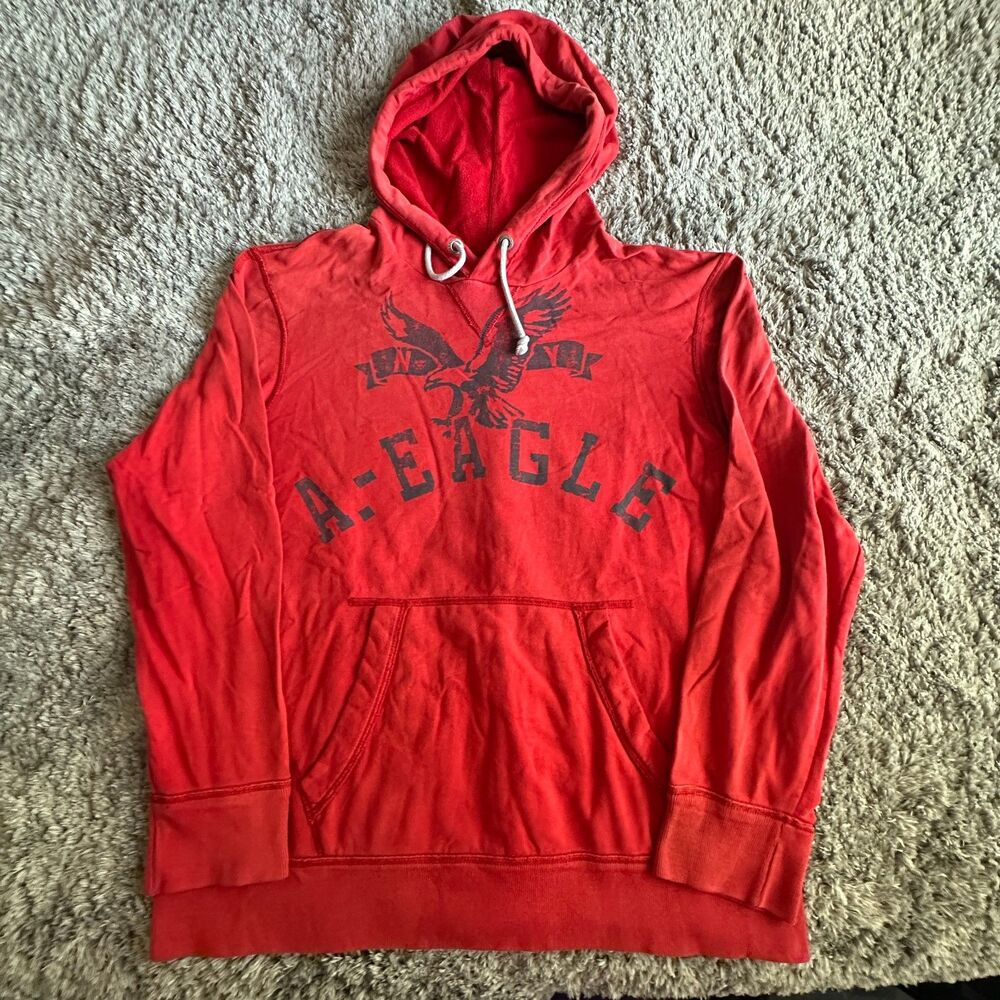 American Eagle Athletic Fit A-Eagle Graphic Pullover Hoodie XL Red Sweatshirt